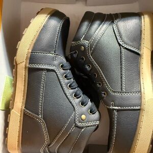 Boys Gray and Tan High-Top Sneakers